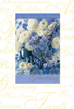 Faltkarte "Zum Geburtstag" Blumen blau - 5 Stück